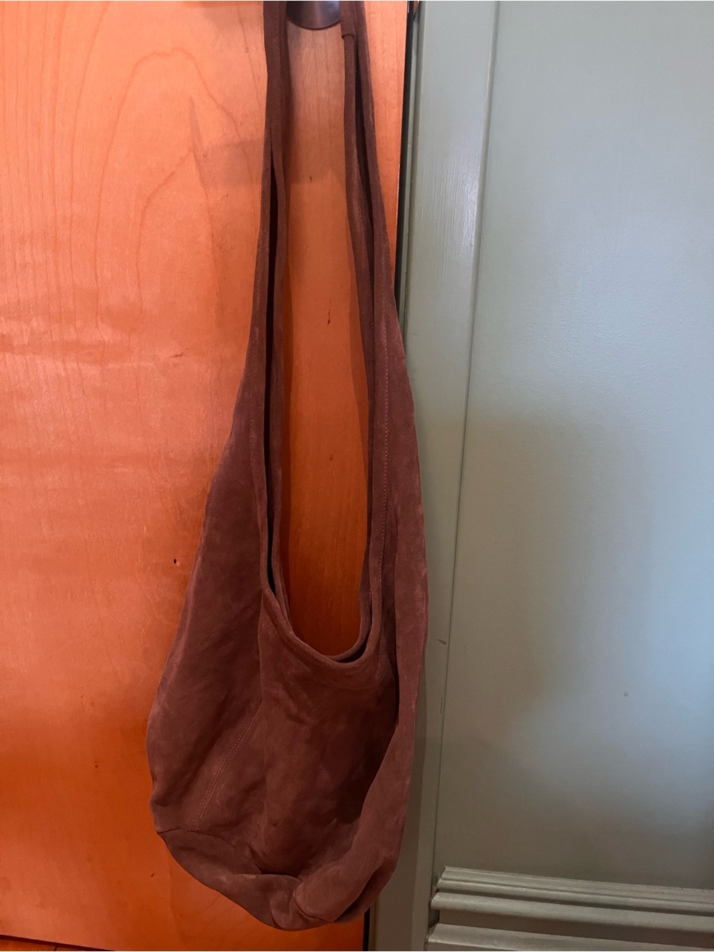 Anna Pugh Suede Hobo Shoulder Bag in Rust Brown
